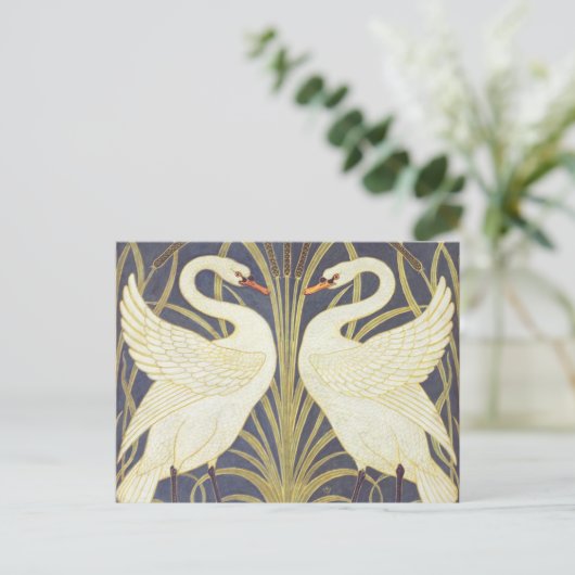 Walter Crane Swan, Rush en Iris Art Nouveau Briefkaart (Staand voorkant)