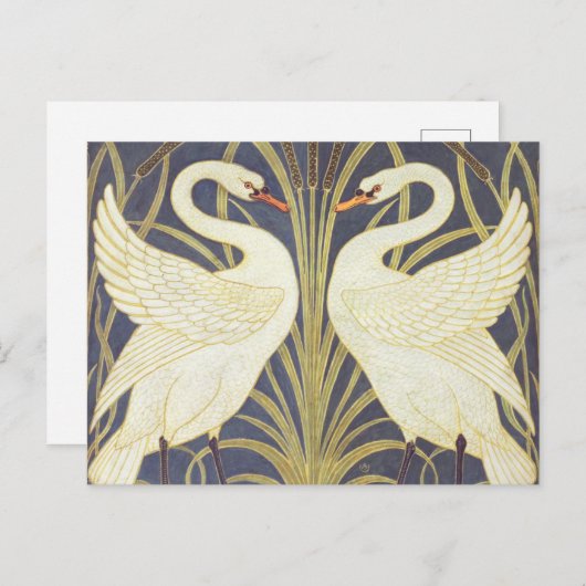 Walter Crane Swan, Rush en Iris Art Nouveau Briefkaart (Voorkant / Achterkant)