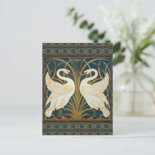 Walter Crane Swan, Rush en Iris Art Nouveau Briefkaart (Staand voorkant)