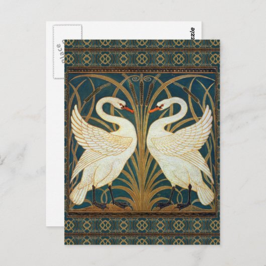 Walter Crane Swan, Rush en Iris Art Nouveau Briefkaart (Voorkant / Achterkant)