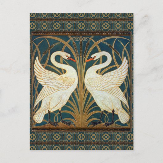 Walter Crane Swan, Rush en Iris Art Nouveau Briefkaart (Voorkant)