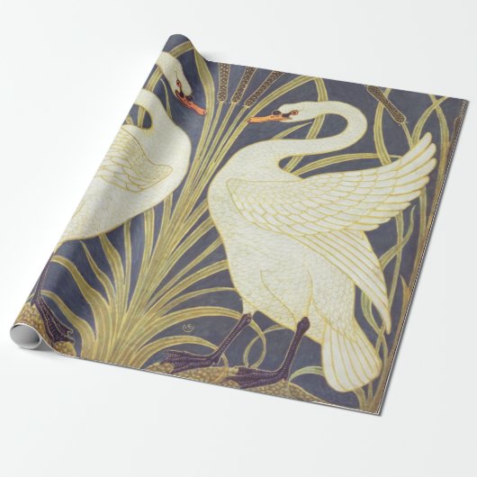 Walter Crane Swan, Rush en Iris Art Nouveau Cadeaupapier (Uitgerold)