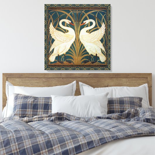 Walter Crane Swan, Rush en Iris Art Nouveau Canvas Afdruk (Insitu (Slaapkamer))