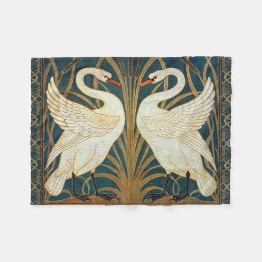 Walter Crane Swan, Rush en Iris Art Nouveau Fleece Deken (Voorkant (Horizontaal))