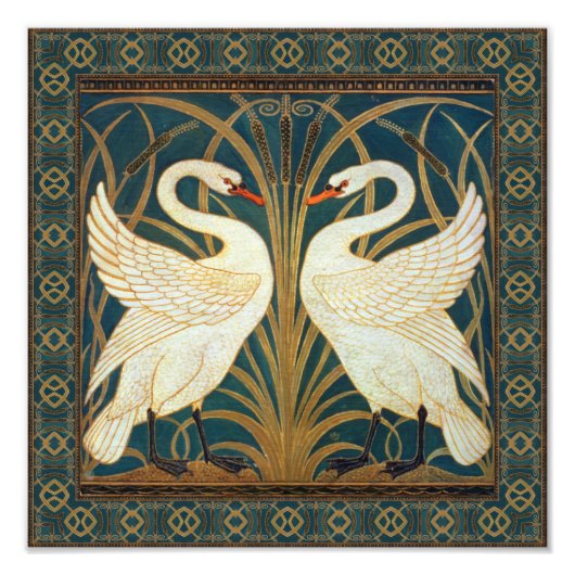 Walter Crane Swan, Rush en Iris Art Nouveau Foto Afdruk (Voorkant)