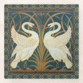 Walter Crane Swan, Rush en Iris Art Nouveau Glazen Onderzetter (Voorkant)