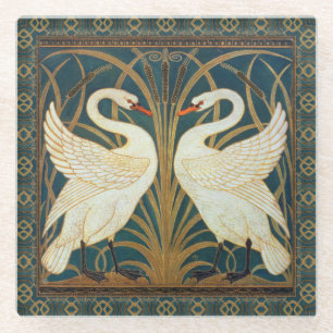 Walter Crane Swan, Rush en Iris Art Nouveau Glazen Onderzetter