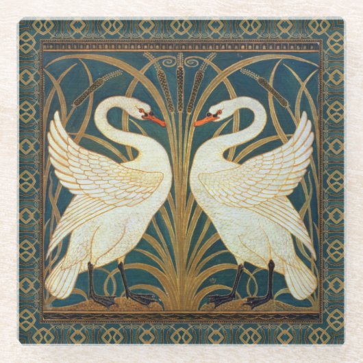 Walter Crane Swan, Rush en Iris Art Nouveau Glazen Onderzetter (Voorkant)