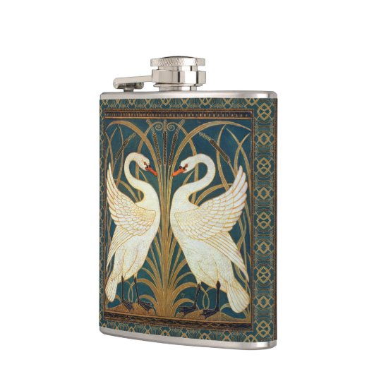 Walter Crane Swan, Rush en Iris Art Nouveau Heupfles (Links)