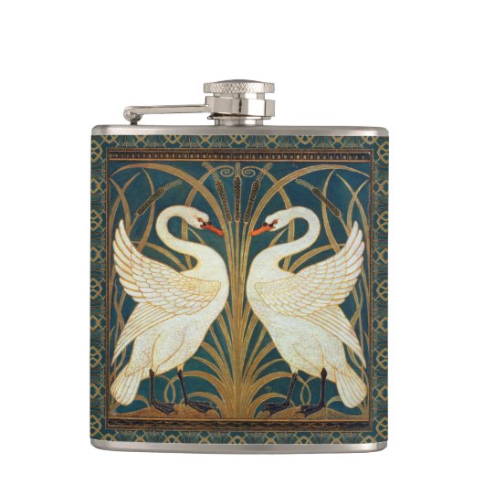 Walter Crane Swan, Rush en Iris Art Nouveau Heupfles (Voorkant)