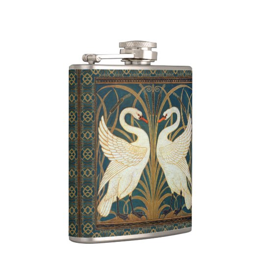 Walter Crane Swan, Rush en Iris Art Nouveau Heupfles (Rechts)