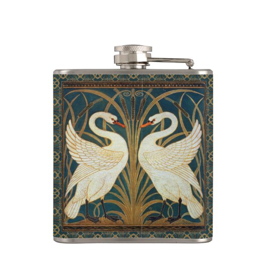 Walter Crane Swan, Rush en Iris Art Nouveau Heupfles (Achterkant)