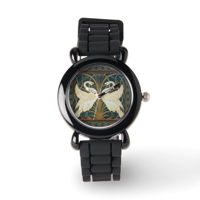 Walter Crane Swan, Rush en Iris Art Nouveau Horloge (Voorkant)