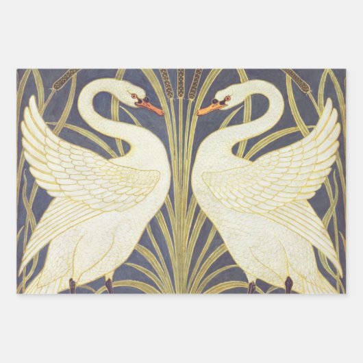 Walter Crane Swan, Rush en Iris Art Nouveau Inpakpapier Vel (Voorkant 3)