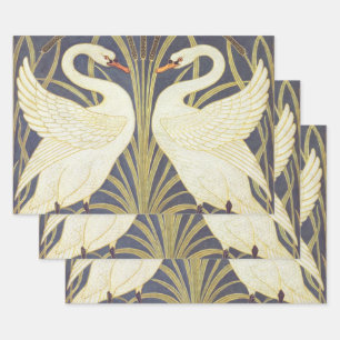 Walter Crane Swan, Rush en Iris Art Nouveau Inpakpapier Vel