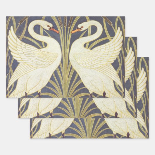 Walter Crane Swan, Rush en Iris Art Nouveau Inpakpapier Vel (Set)