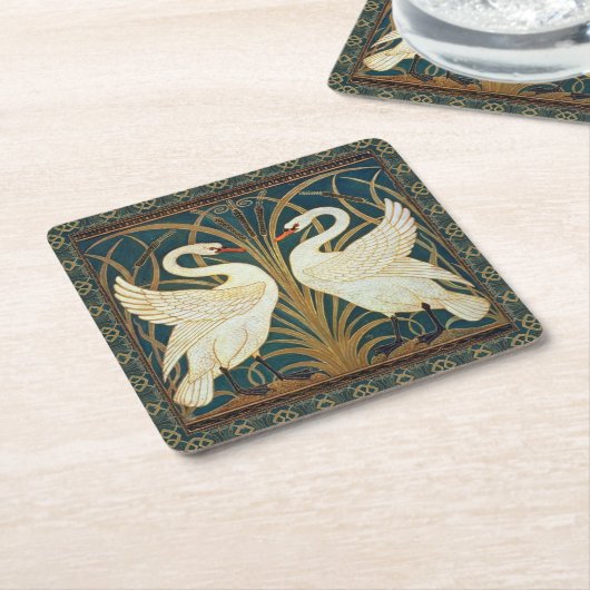 Walter Crane Swan, Rush en Iris Art Nouveau Kartonnen Onderzetters (Schuin)