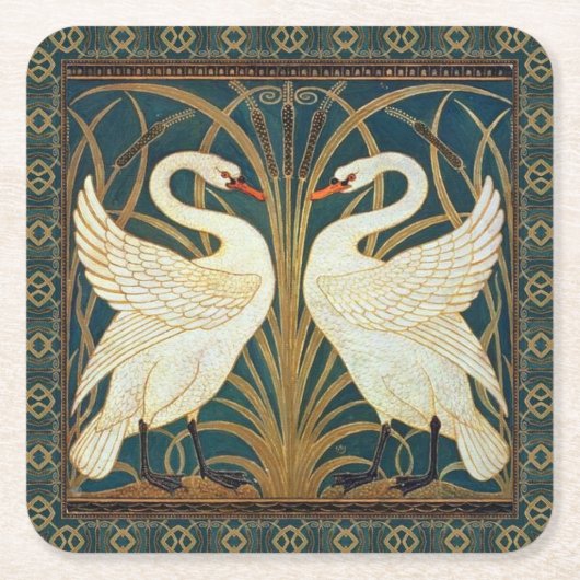 Walter Crane Swan, Rush en Iris Art Nouveau Kartonnen Onderzetters (Voorkant)