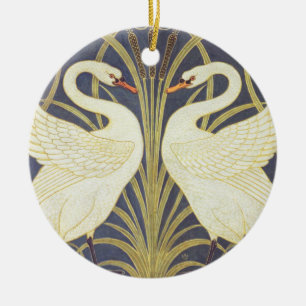 Walter Crane Swan, Rush en Iris Art Nouveau Keramisch Ornament
