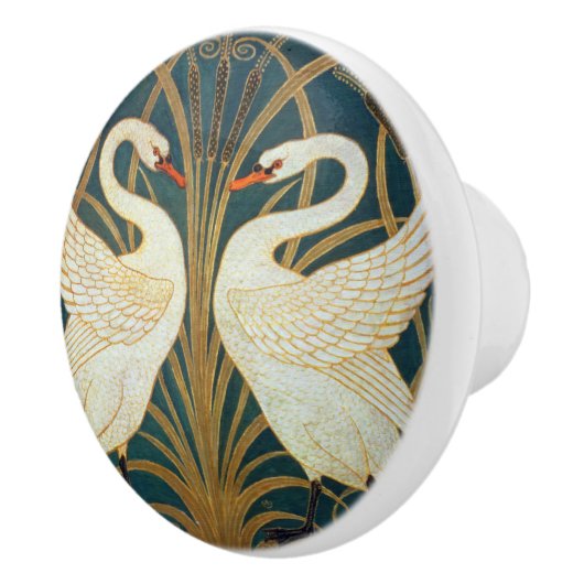 Walter Crane Swan, Rush en Iris Art Nouveau Keramische Knop (Rechts)