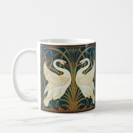 Walter Crane Swan, Rush en Iris Art Nouveau Koffiemok (Links)