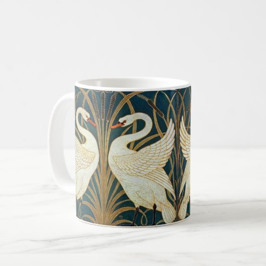 Walter Crane Swan, Rush en Iris Art Nouveau Koffiemok (Voorkant links)