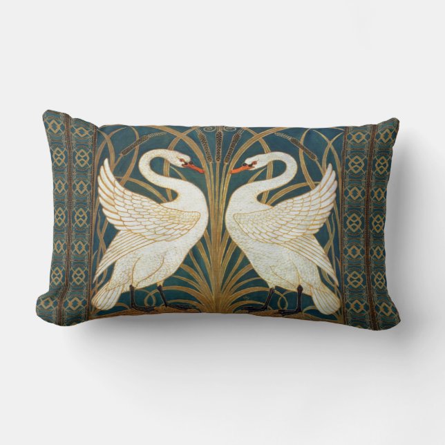 Walter Crane Swan, Rush en Iris Art Nouveau Kussen (Voorkant)