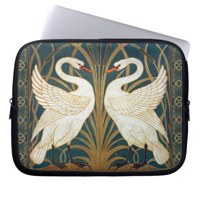 Walter Crane Swan, Rush en Iris Art Nouveau Laptop Sleeve (Voorkant)