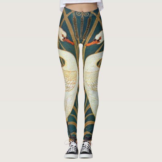 Walter Crane Swan, Rush en Iris Art Nouveau Leggings (Voorkant)