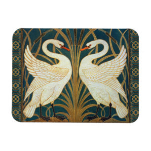 Walter Crane Swan, Rush en Iris Art Nouveau Magneet