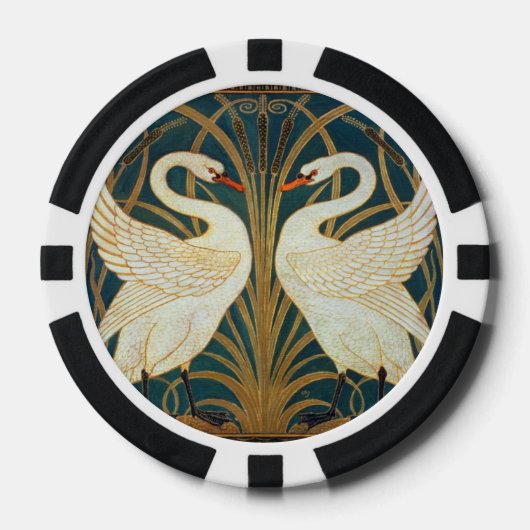 Walter Crane Swan, Rush en Iris Art Nouveau Poker Chips (Voorkant)