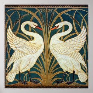 Walter Crane Swan, Rush en Iris Art Nouveau Poster