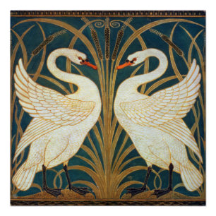 Walter Crane Swan, Rush en Iris Art Nouveau Poster
