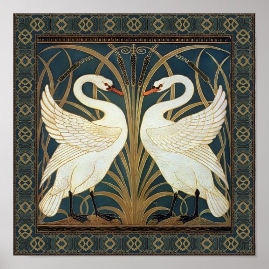 Walter Crane Swan, Rush en Iris Art Nouveau Poster (Voorkant)