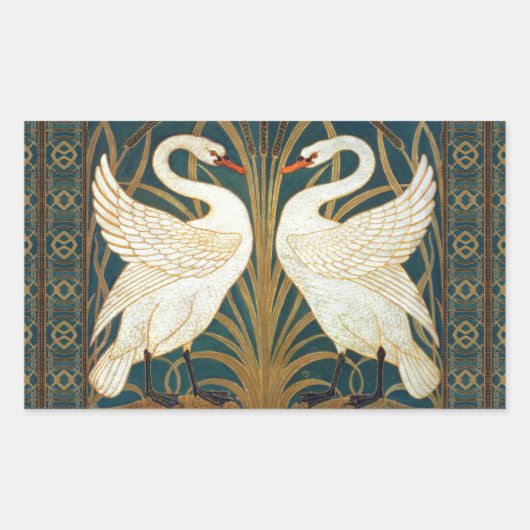 Walter Crane Swan, Rush en Iris Art Nouveau Rechthoekige Sticker (Voorkant)