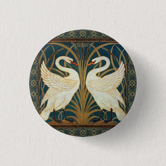 Walter Crane Swan, Rush en Iris Art Nouveau Ronde Button 3,2 Cm (Voorkant)