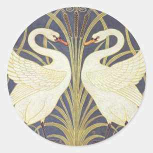 Walter Crane Swan, Rush en Iris Art Nouveau Ronde Sticker