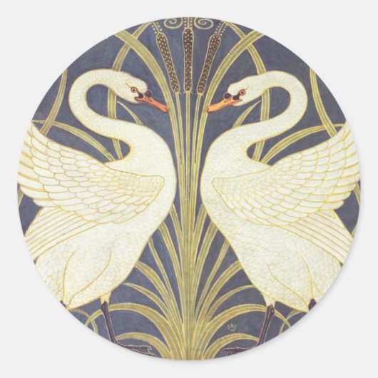 Walter Crane Swan, Rush en Iris Art Nouveau Ronde Sticker (Voorkant)