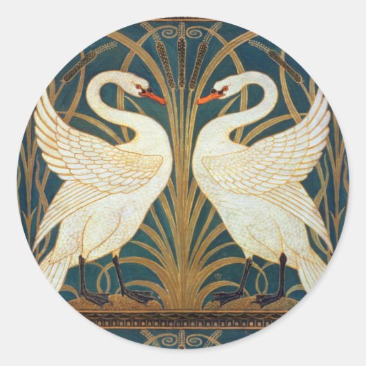 Walter Crane Swan, Rush en Iris Art Nouveau Ronde Sticker (Voorkant)
