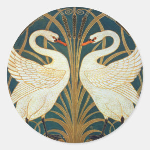 Walter Crane Swan, Rush en Iris Art Nouveau Ronde Sticker