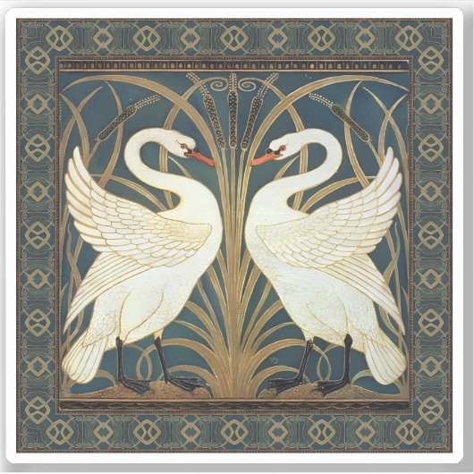 Walter Crane Swan, Rush en Iris Art Nouveau Sticker (Voorkant)