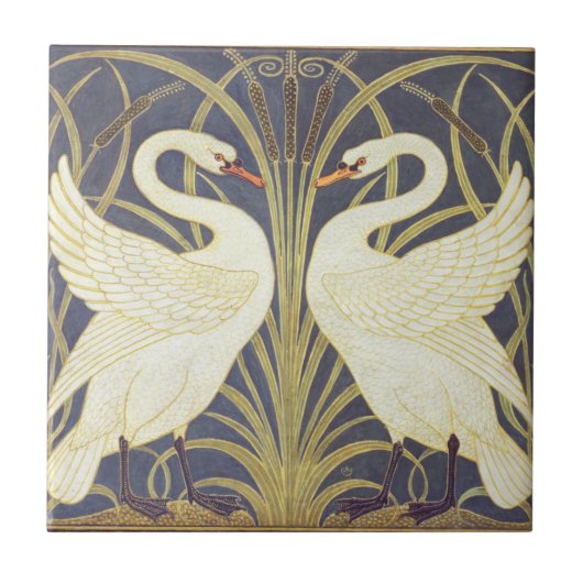 Walter Crane Swan, Rush en Iris Art Nouveau Tegeltje (Voorkant)