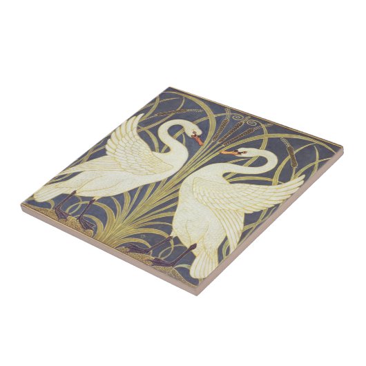 Walter Crane Swan, Rush en Iris Art Nouveau Tegeltje (Zijkant)