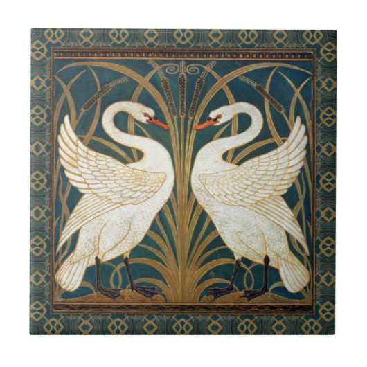 Walter Crane Swan, Rush en Iris Art Nouveau Tegeltje (Voorkant)
