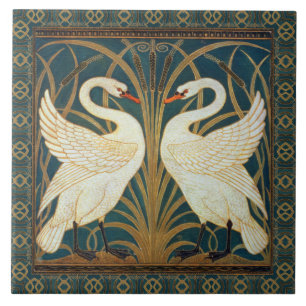 Walter Crane Swan, Rush en Iris Art Nouveau Tegeltje