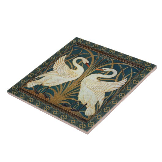Walter Crane Swan, Rush en Iris Art Nouveau Tegeltje (Zijkant)