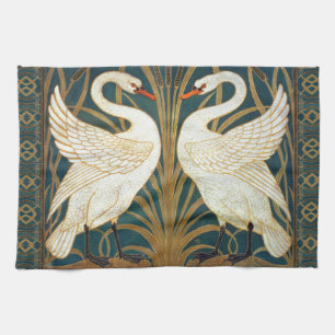 Walter Crane Swan, Rush en Iris Art Nouveau Theedoek