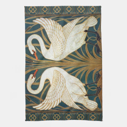 Walter Crane Swan, Rush en Iris Art Nouveau Theedoek (Verticaal)
