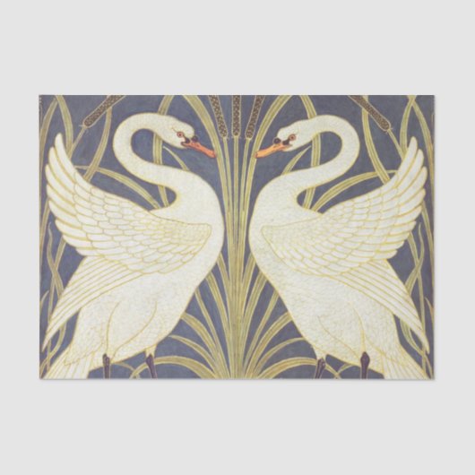 Walter Crane Swan, Rush en Iris Art Nouveau Tissuepapier (Voorkant)
