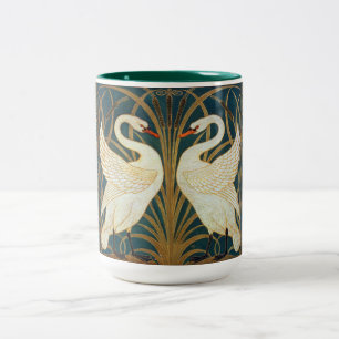 Walter Crane Swan, Rush en Iris Art Nouveau Tweekleurige Koffiemok